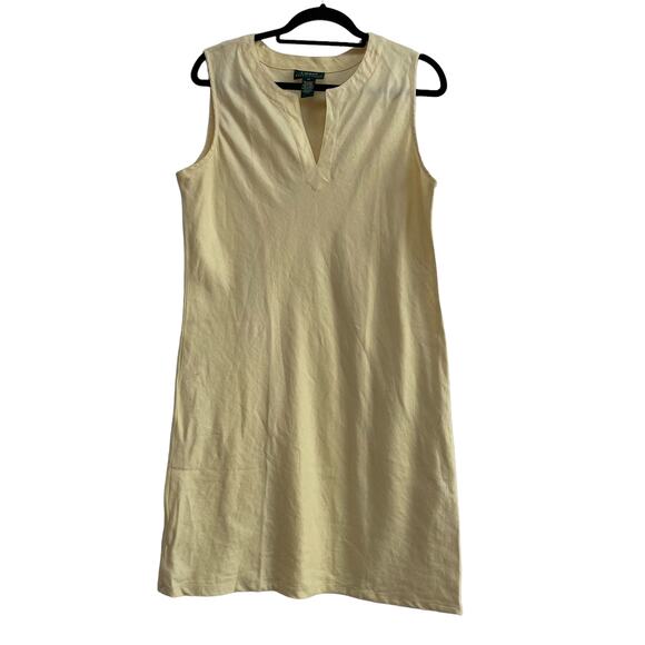Ralph Lauren Linen Dress Women's 16 Buttery Yellow Sleeveless Knee Length V-Neck - Picture 1 of 5